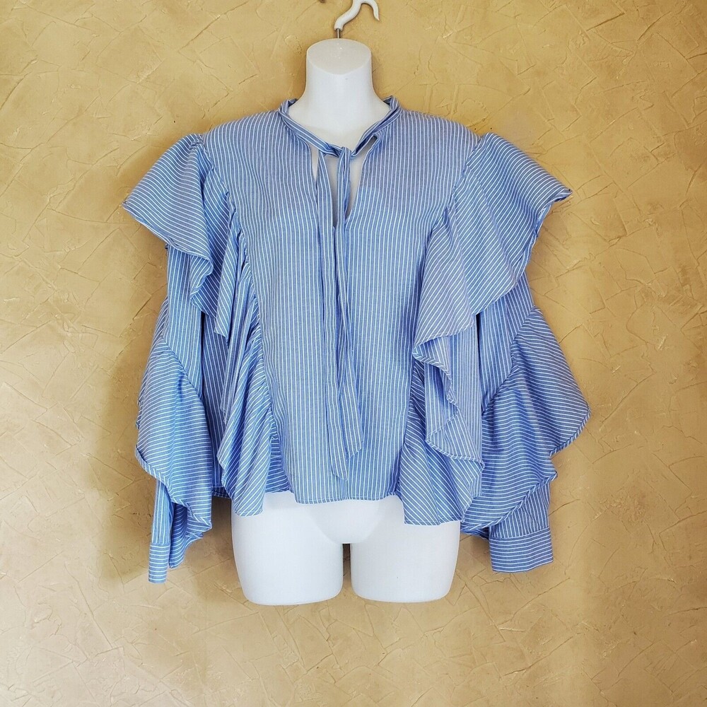 Romeo And Juliet Top Medium Blue Striped Ruffles Romantic Boho Coquette Girly